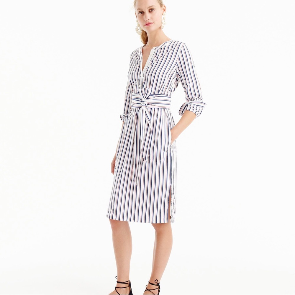 Thomas Mason J. Crew Striped Tie-Waist Shirtdress